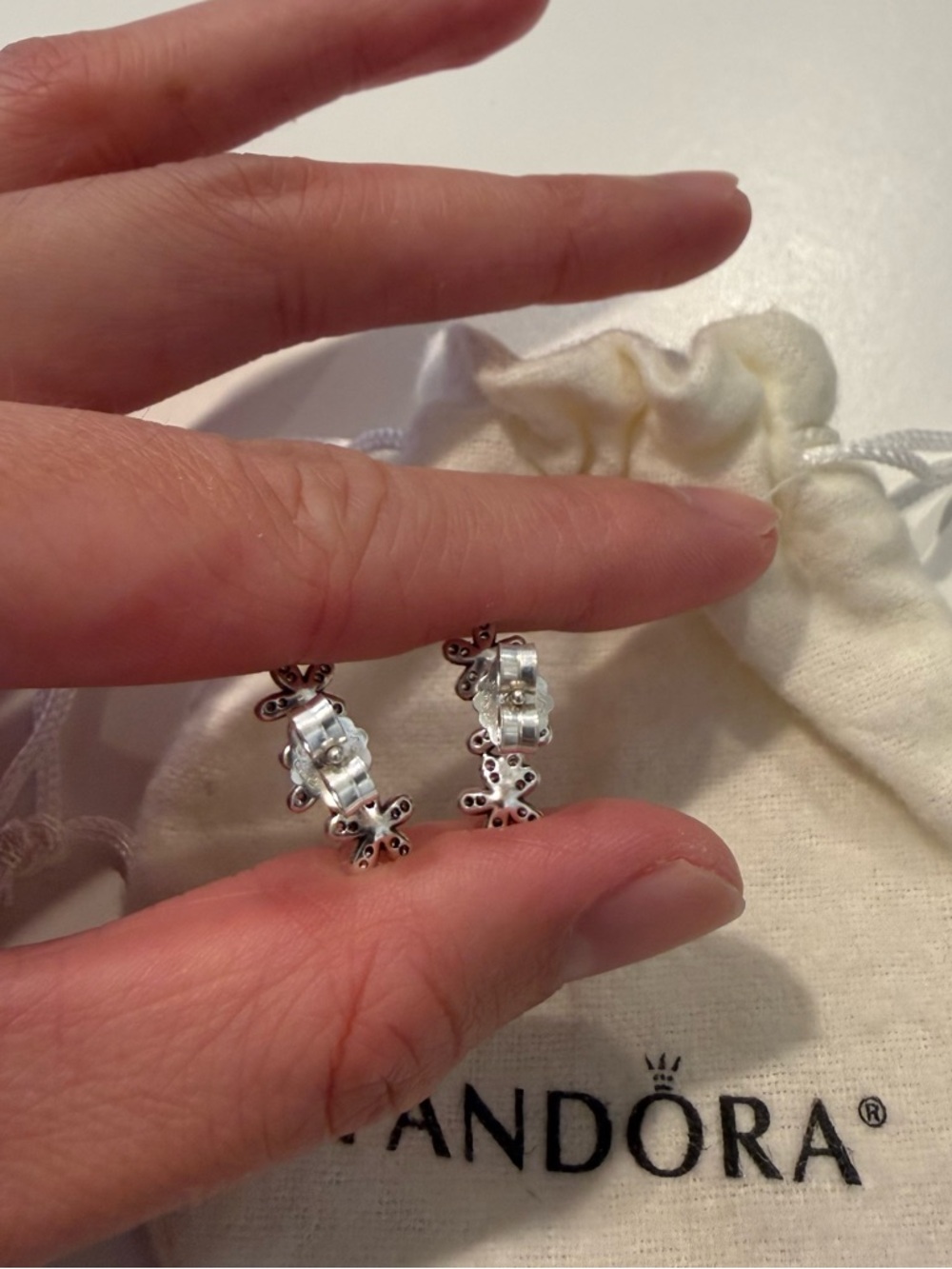 Pandora Silver Daisy Floral Ear Climbers w/ Cubic Zirconia - Picture 3 of 4
